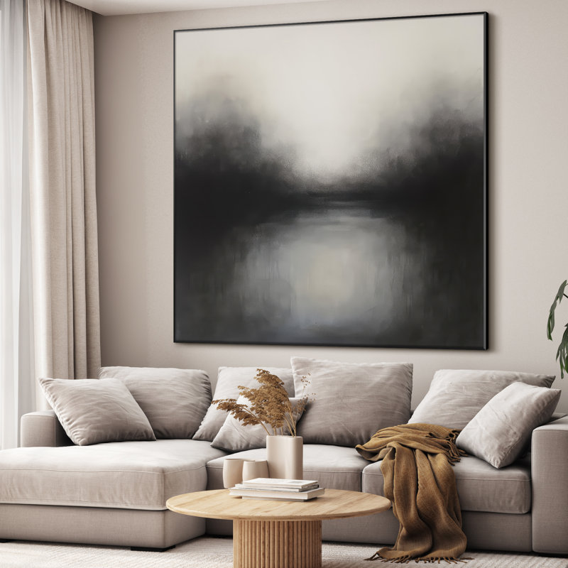 Extra Large Wall Art Fabric Print - Modern Neutral Abstract Landscape for Home Artwork Decor for Living Room or Bedroom - "Frame Assembly Required (Unfinished Frame)"