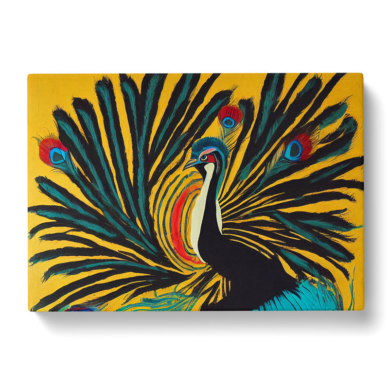 Peacock Painting Abstract - Wrapped Canvas, 40cm H x 60cm W x 3cm D