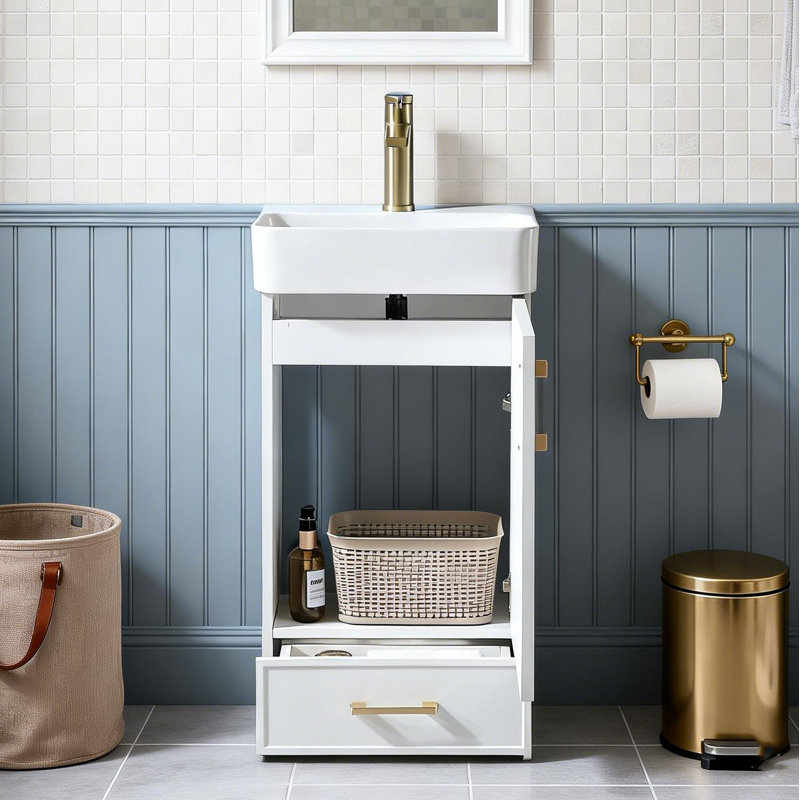 18"Modern Mini Free-Standing Single Bathroom Vanity, White