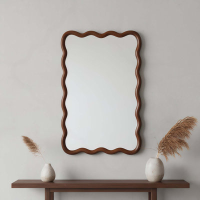 Miroir décoratif rectangulaire en bois massif ondulé pour chambre à coucher, salle de bain, salon, vestibule