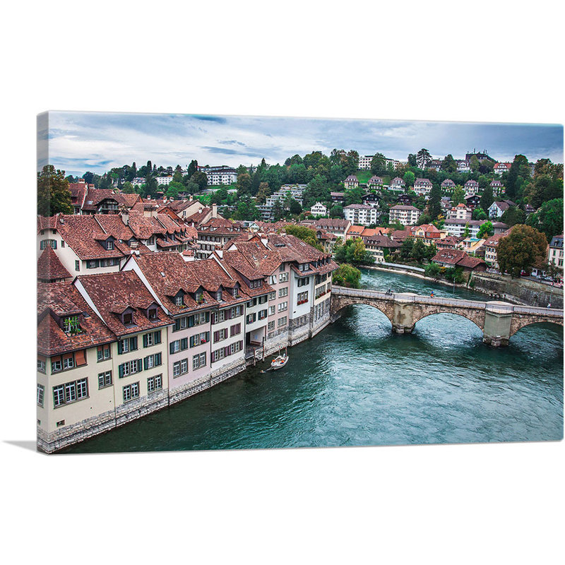 Canals in Bern Suisse - reproduction de photo sur toile tendue, H 18 po x l 26 po x P 0,75 po