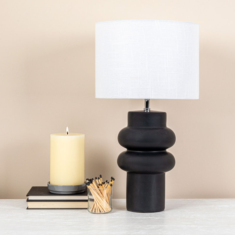 Luetta Stoneware Table Lamp with Linen Shade, Black, White