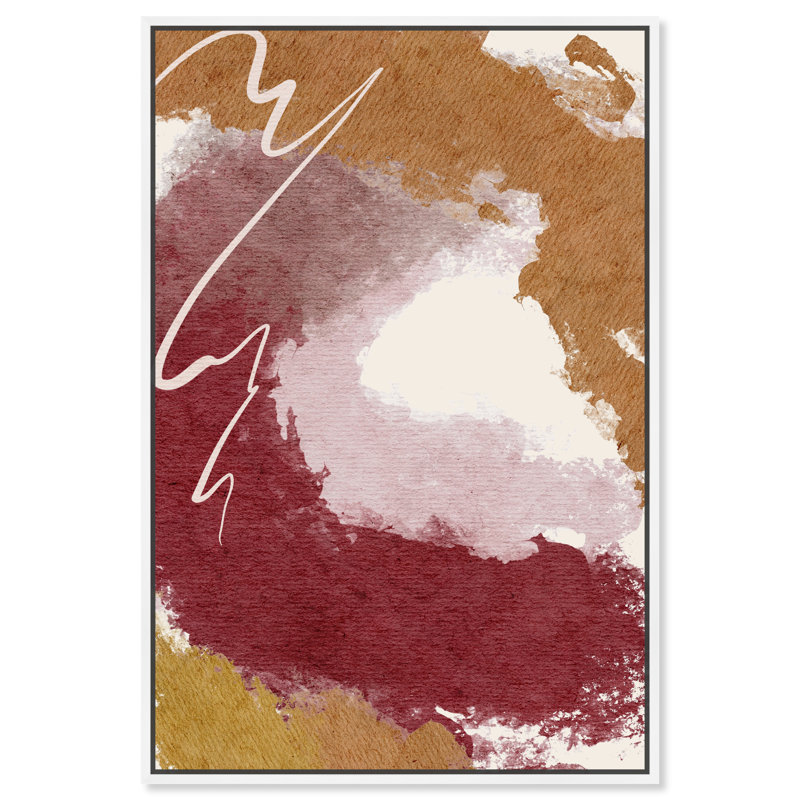 Burgundy and Cork Abstract Canvas Print with White Frame