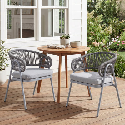 Outdoor Rope Dining Chair – Modern Patio Dining Chair With Wraparound Back & Armrests
