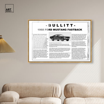 Bullitt Mustang Framed Acrylic Print Cars Wall Decor by Art Remedy, Gold Frame, 45 x 30