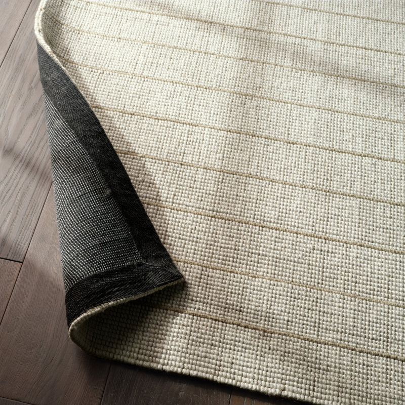 Fiorini Handmade Striped Ivory and Tan Area Rug, Rectangle 6' x 9'