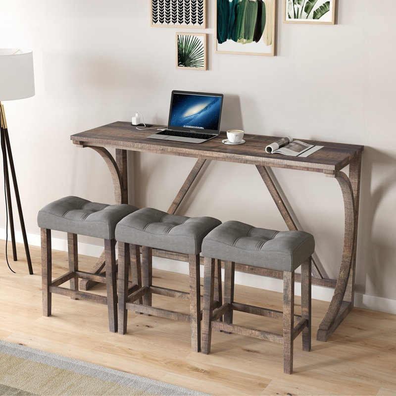 Ensemble de table de bar industriel avec prise de courant, tabourets confortables et assemblage facile pour les espaces de vie modernes