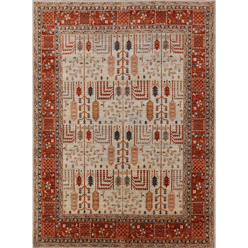 Tapis à motif oriental rouge / ivoire, Rectangle 8 pi x 10 pi