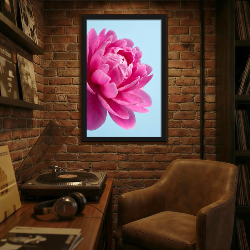 Plantes et fleurs pivoine rose sur fond bleu clair, H 12 po x l 18 po