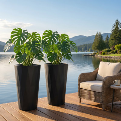 Ensemble de 2 pots de fleurs ronds de 23,6 pouces de hauteur et fuselé en plastique, pour les terrasses de jardin et les terrasses
