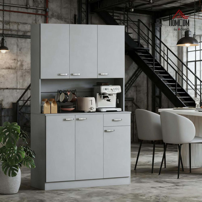 Grand garde-manger gris avec micro-ondes Stan