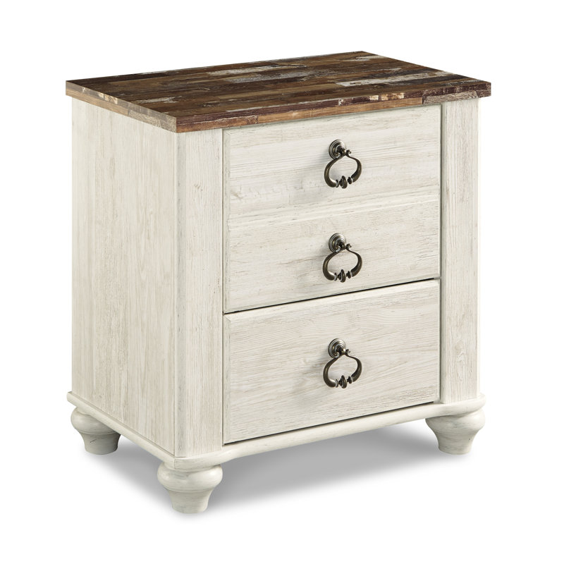 Whitewashed Coastal Charm 2-Drawer Nightstand with USB Ports