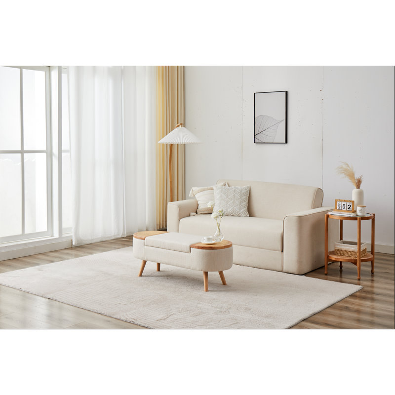Banc de rangement rembourré avec repose-pieds Jurre, Beige
