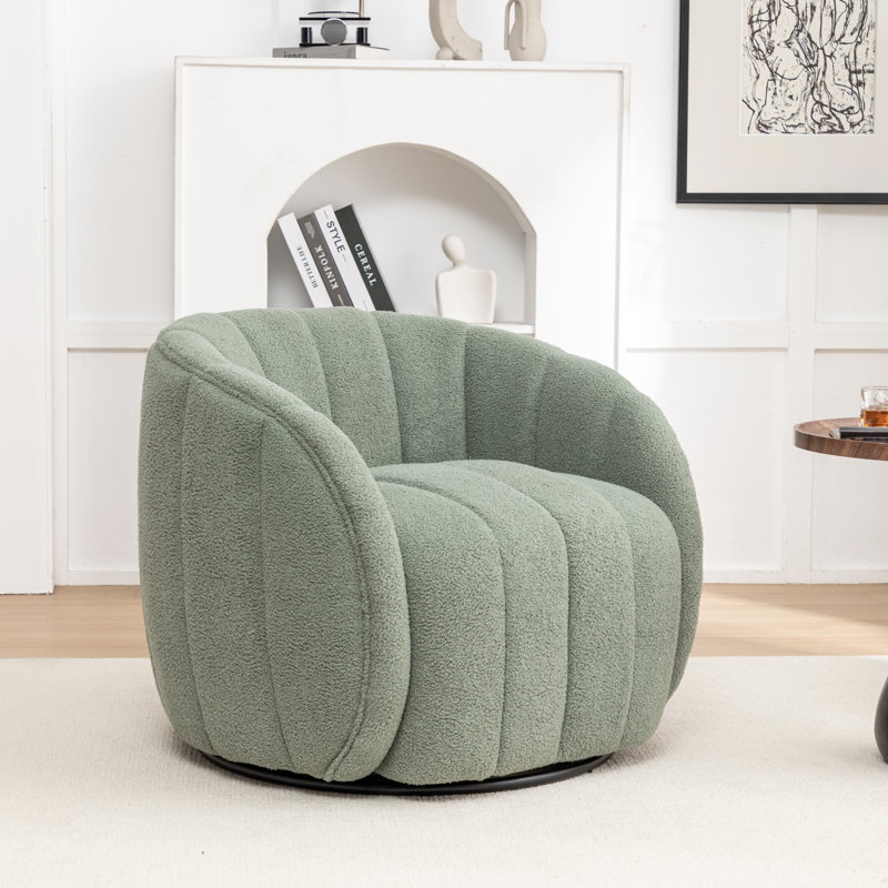 Upholstered Swivel Barrel Chair, Green Polyester Blend