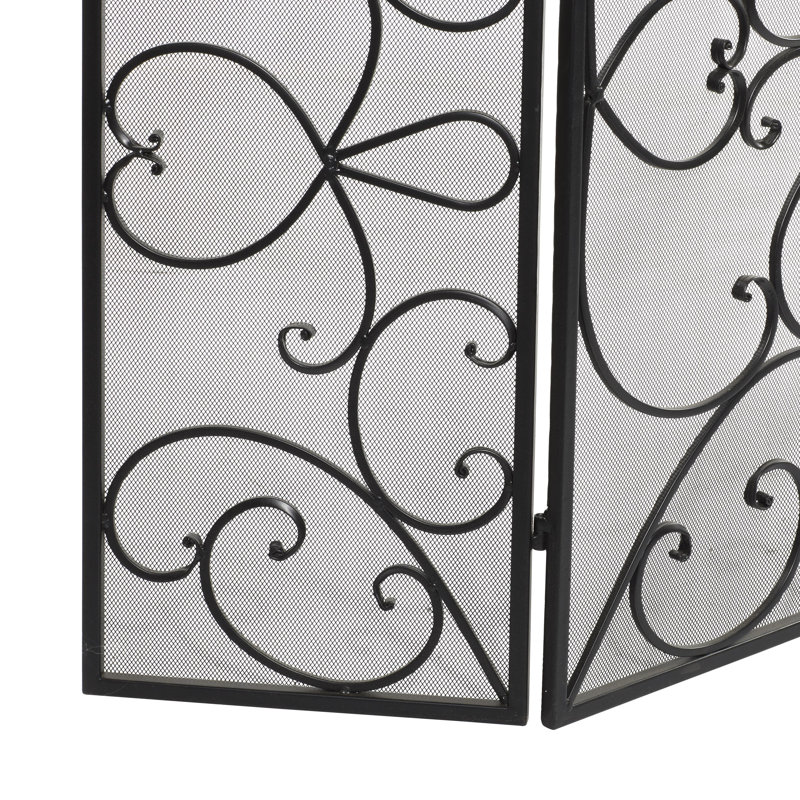 Pare-étincelles pliable 3 panneaux en métal noir Bratches