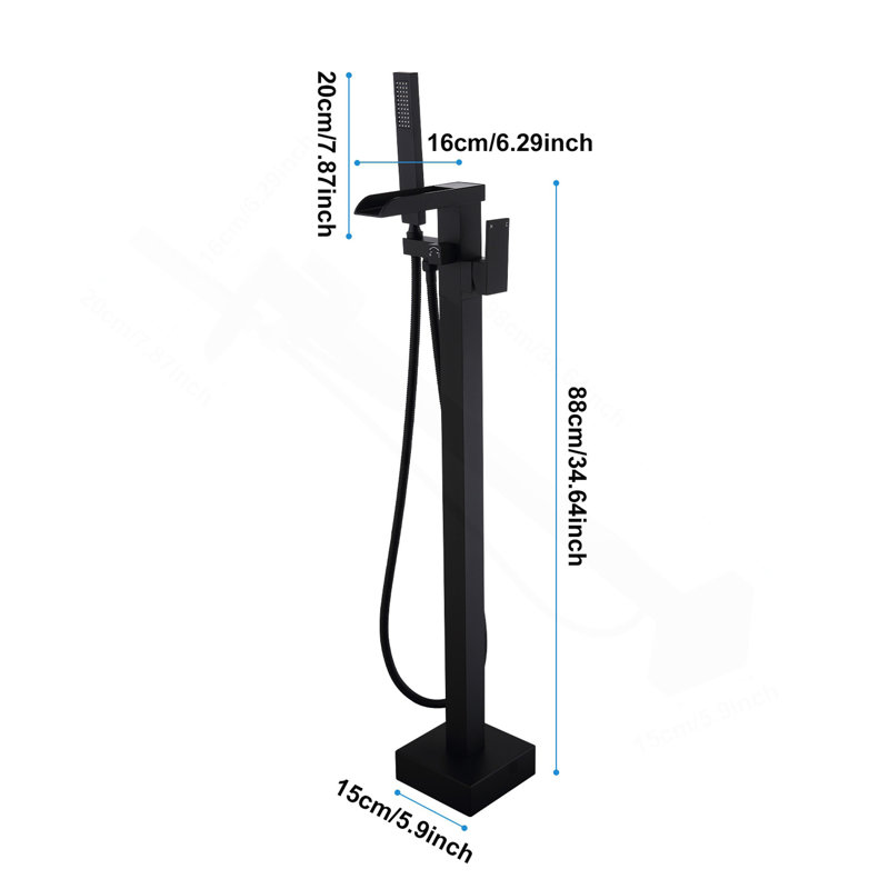 Freestanding Bathtub Faucet Tub Filler Matte Black Floor Mount Bathroom Faucets Single Handle with Hand Shower