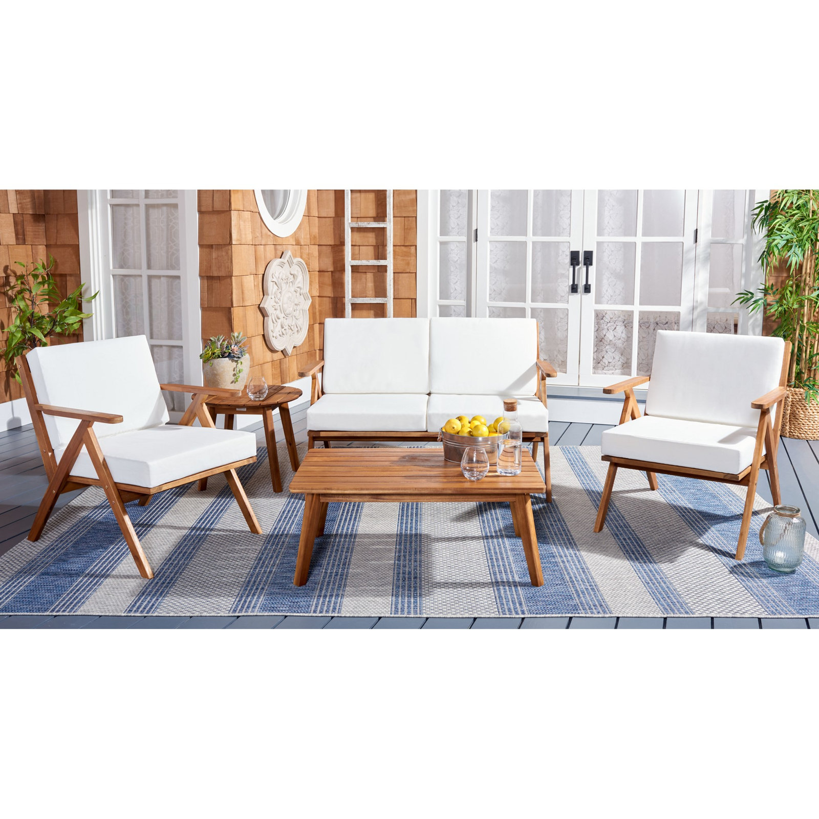 Jose 4-Person Acacia Patio Seating Group, Beige, Natural
