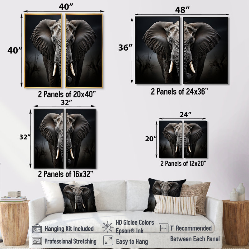 Éléphant Silent Majesty III - animaux, ensemble d'éléphants, ensemble de 2, Black, 36" H x 48" W