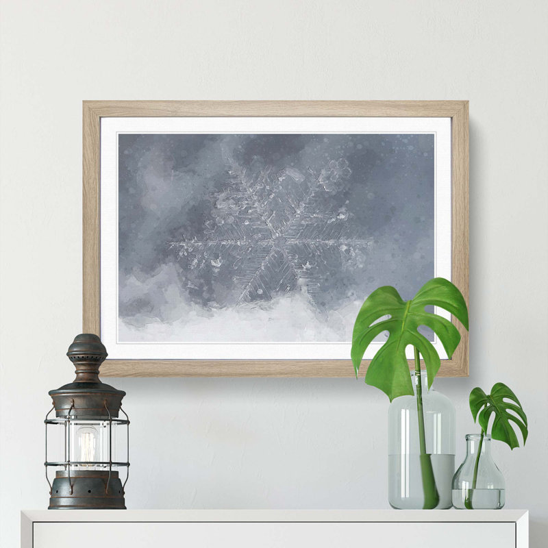 A Snowflake in Abstract - Framed Print, 62cm H x 87cm W x 2cm D, Oak Framed