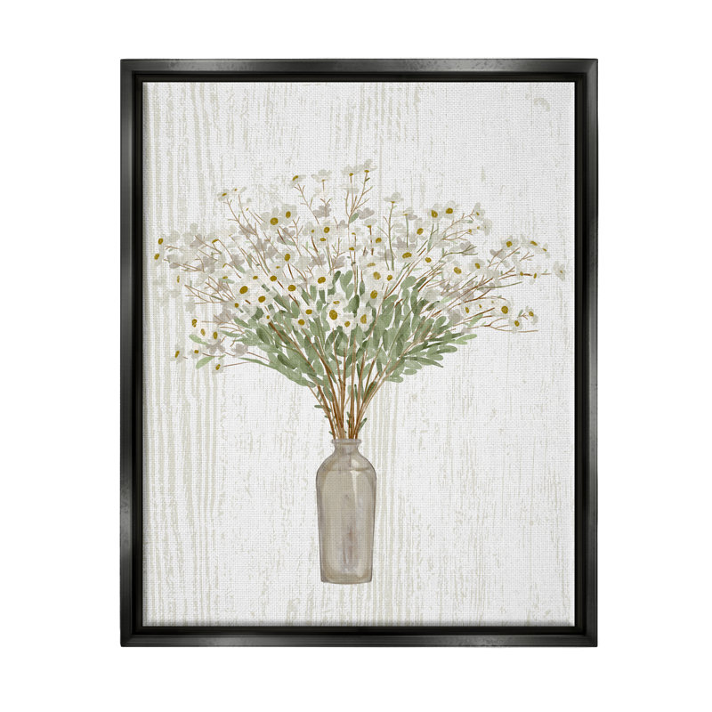 "Country Wildflower Blooms Arrangement Rustic Plank" par Ziwei Li - peinture sur toile à cadre flottant