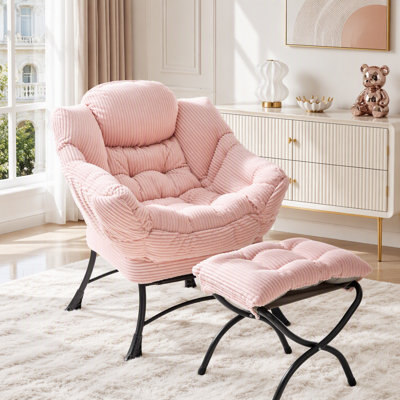 Lazy Chair with Ottoman, Modern Lounge Accent Chair with Armrests and a Side Pocket