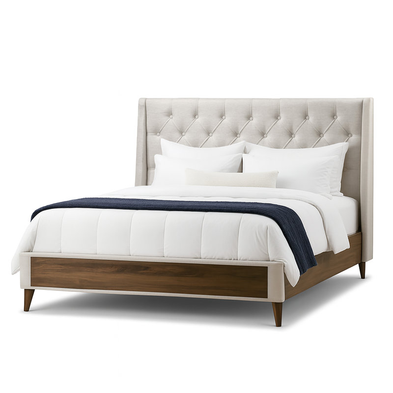 Wahl Upholstered Wingback Storage Bed, Beige, King