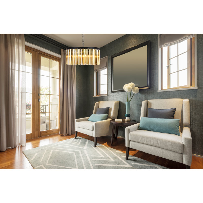 Lustre cylindrique unique à 8 lumières Yazmin, Teck doré (fumé), H 13,5 po x l 31,5 po x P 31,5 po, Nickel poli