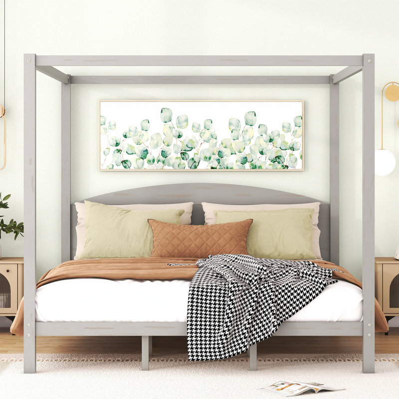 Très grand lit plateforme à baldaquin avec tête de lit, pieds de soutien et rangement sous le lit pour les chambres modernes et élégantes