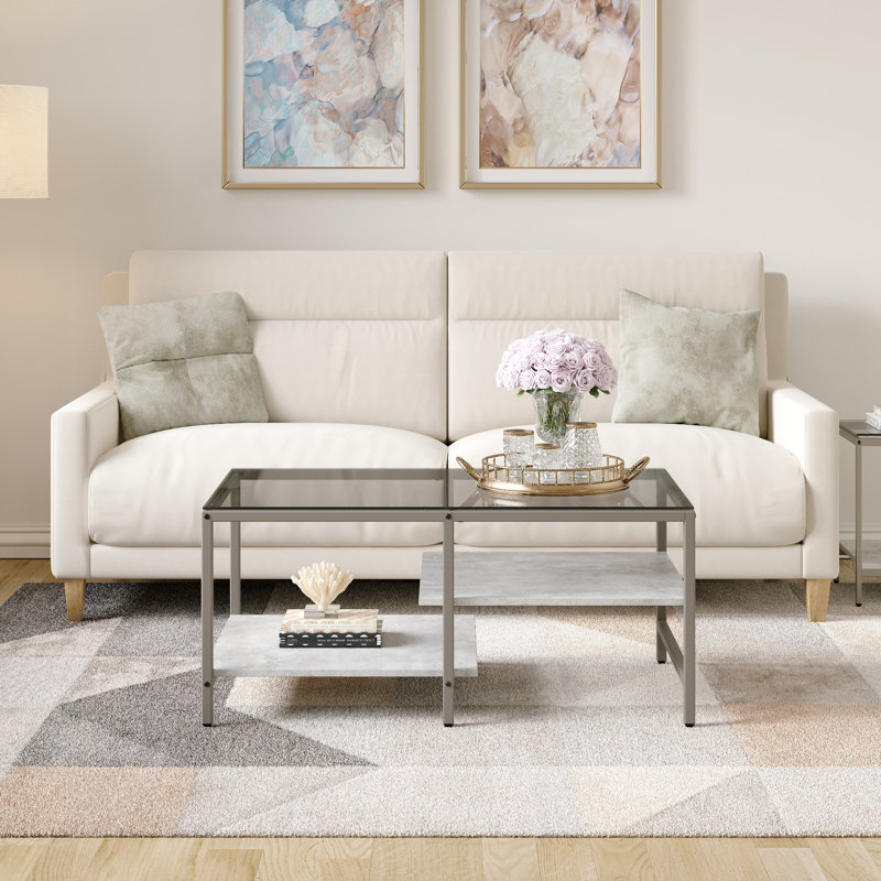 Table basse à 4 pieds avec rangement, Gris