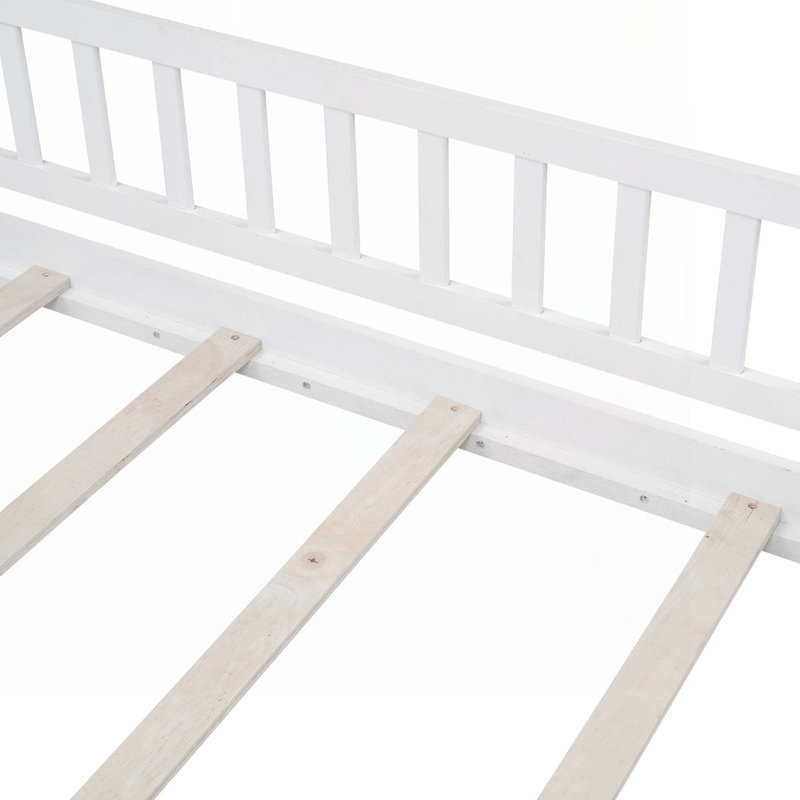 Structure de lit en bois avec clôture, Simple, Blanc