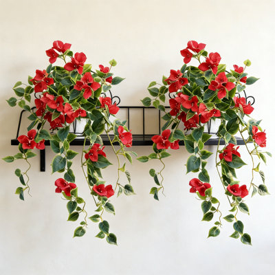 Ensemble de 2 vignes de fleurs de bougainvillées artificielles, fausses longues vignes résistantes aux rayons UV pour la décoration intérieure et extérieure de jardin (sans vase)