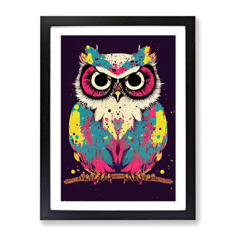 XV1022-4103X Splashed Owl No.2 - Single Picture Frame Painting, 46cm H x 34cm W x 2cm D, Black