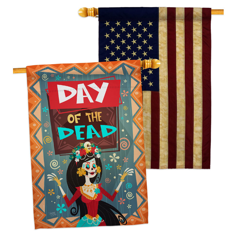 Drapeau de maison en polyester 40 x 28 po Joyful Day of Dead