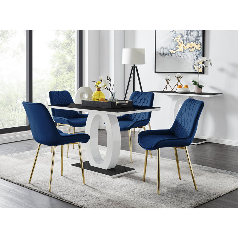 4 - Person Dining Set, Navy/Gold