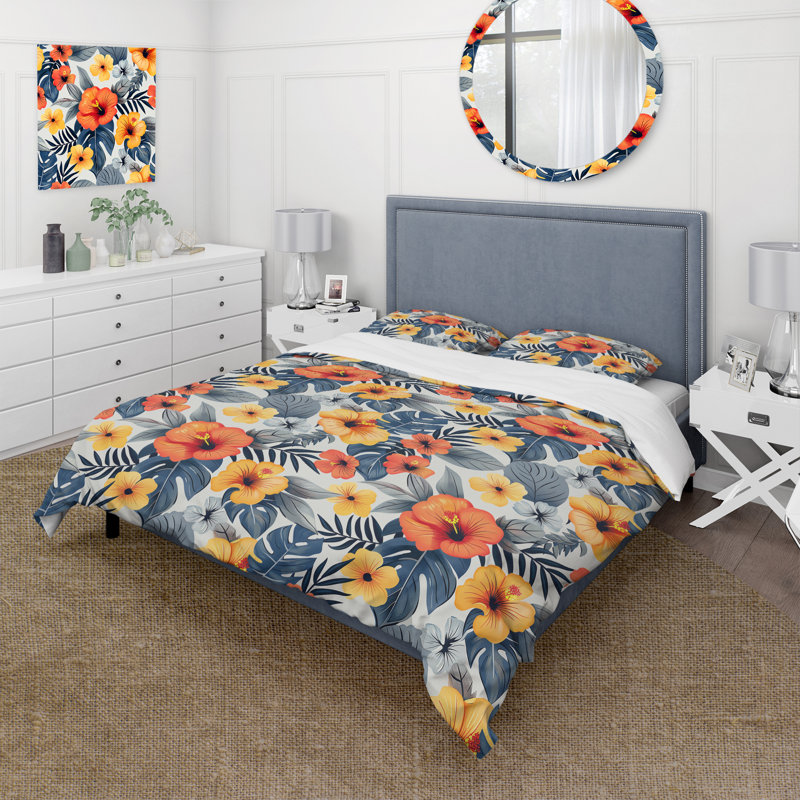 Ensemble de housse de couette rouge et jaune Midcentury Flower Gardens - Midcentury Flowers