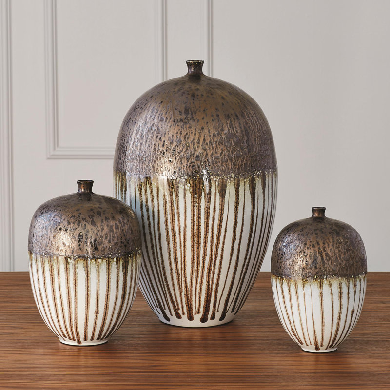 Reactive Bronze Stripe Vessel, 11.5" H x 7" W x 7" D