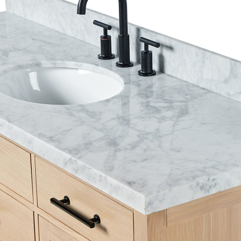 ARIEL Camila 61 Single Sink Bathroom Vanity with Pure White Quartz Top, Rectangular, Carrara Marble, 61"