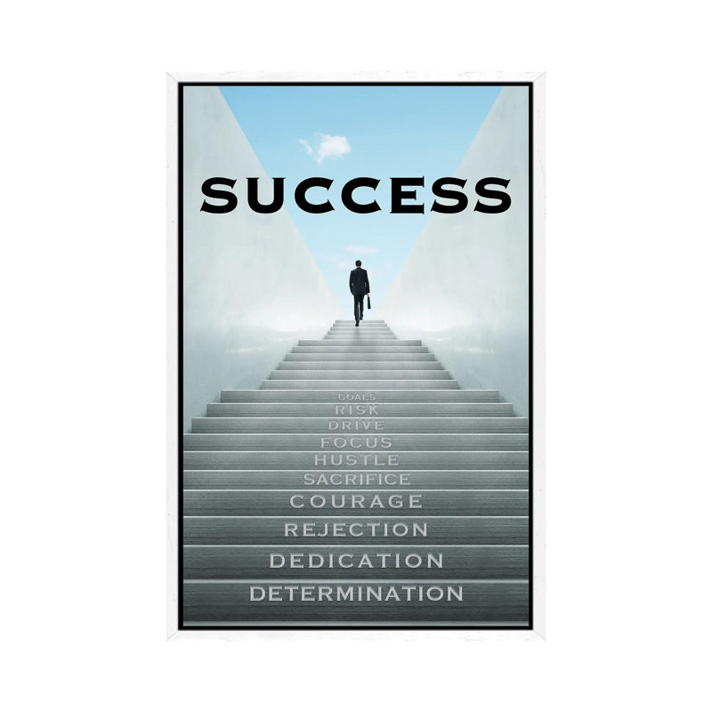 Staircase To Success - Print on Canvas, White Framed, 101.6 cm H x 66.04 cm W
