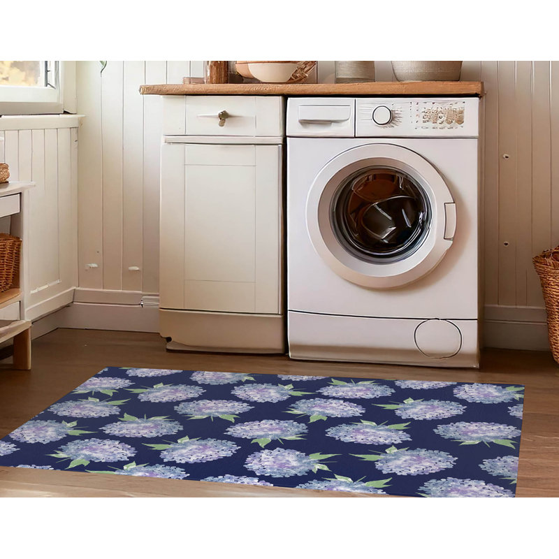 Tapis à linge antidérapant Hydrangea Love, L 25 po x H 4 po, Floral cobalt