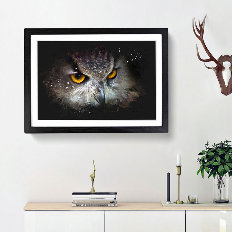 A Great Horned Owl - Picture Frame Graphic Art Print, 33cm H x 45cm W x 2cm D, Black Framed