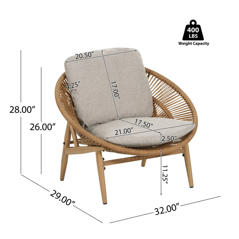 Chaise longue d'extérieur en osier avec coussin beige, brun clair