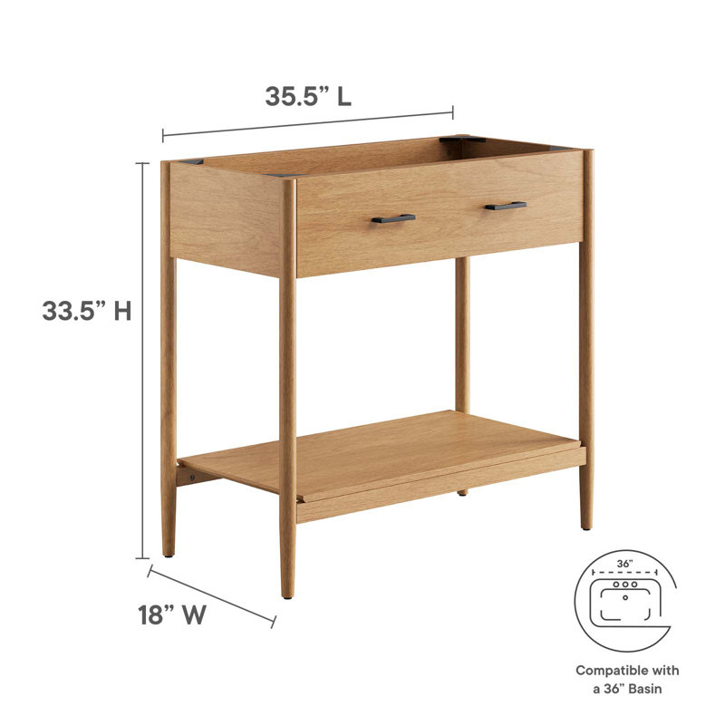 Natural Wood 36" Single Bathroom Vanity Base with Metal Handles