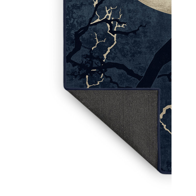Soft Plush Feemster Halloween Modern & Contemporary Abstract Area Rug in Gray – Navy Binding, 5x7