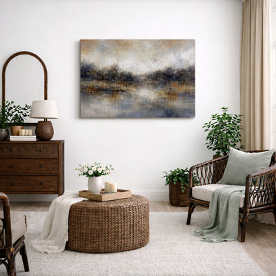 Abstract Autumn Lake Landscape Artwork, Serene Living Room Pictures, Framed Canvas Giclee Print Wall Art