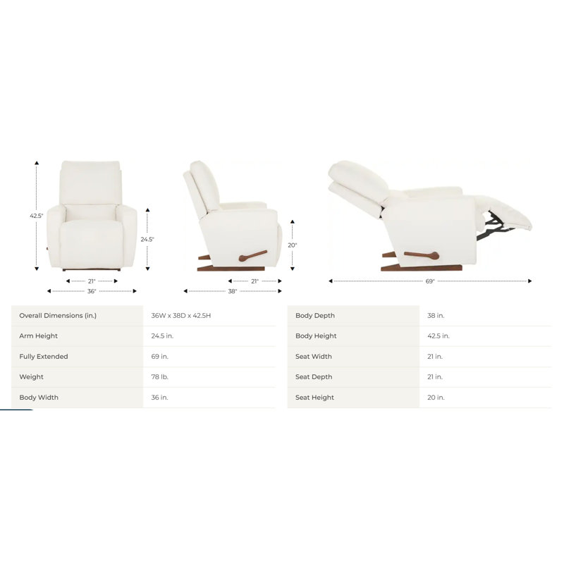 Cassian Leather Match Manual Rocking Recliner, Brown, Manual - Handle