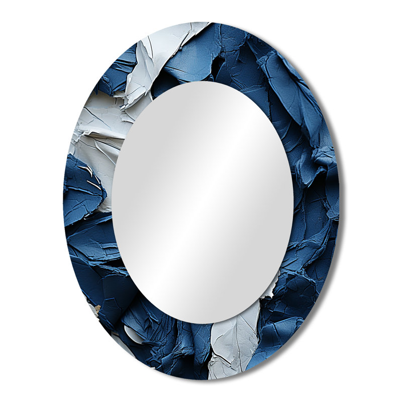Bliss Of Happiness in Aegean Blue - Miroir décoratif ovale abstrait sur métal, 43 po x 33 po