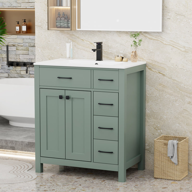 Ensemble de meuble-lavabo simple 30 po avec plateau d'évier Manrique Makowski, robinet en alliage de zinc, surface peinte, portes à fermeture en douceur, certifié EPA