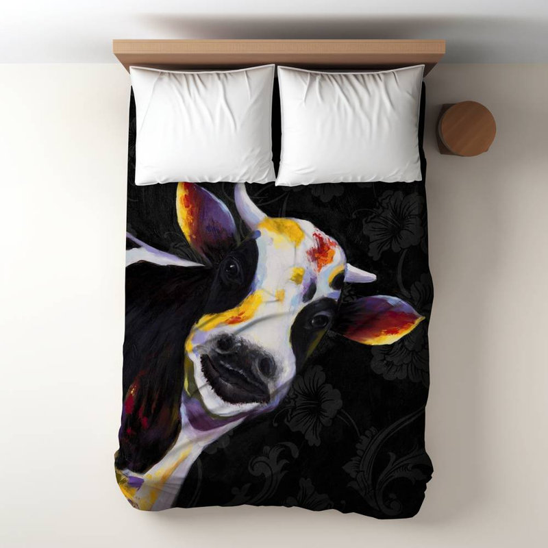 Polyester Sateen Duvet Cover, Twin Duvet, White Funny Cow