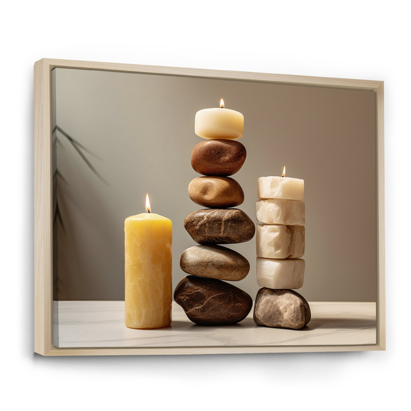 Zen Harmony Balancing Cairn Stones sur toile, Cadre naturel flottant, H 24 po x l 32 po x P 1 po
