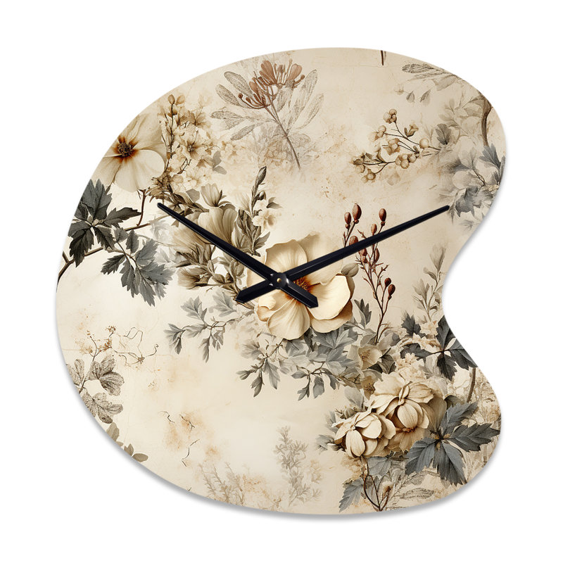 Charme de maison de campagne rétro beige floral - horloge en métal à forme unique, horloge asymétrique en métal, Petit